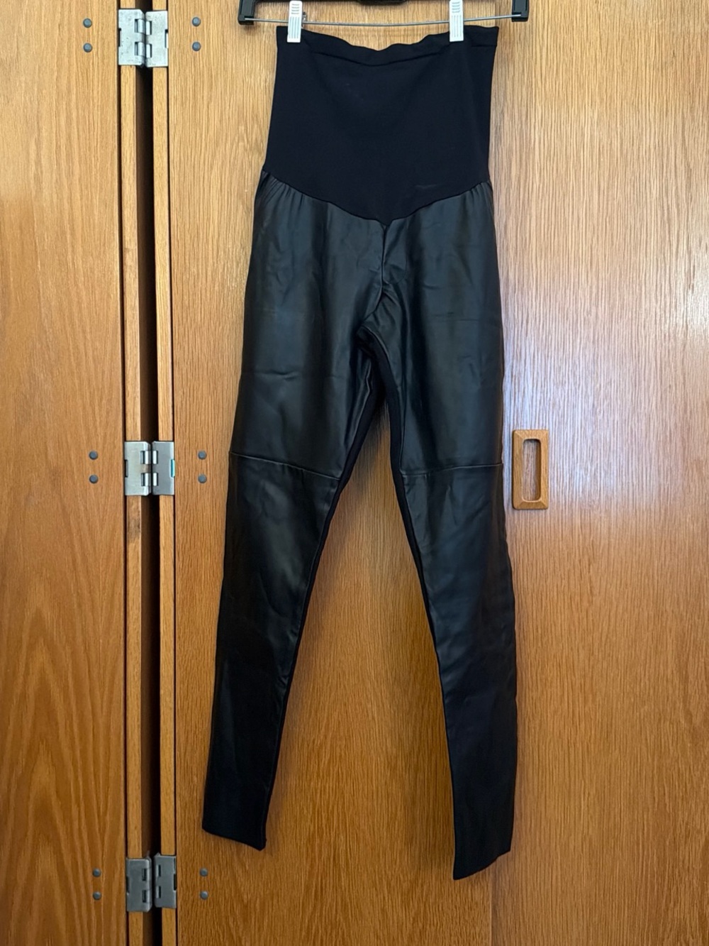 Maternity High-Waist Black Faux Leather Leggings